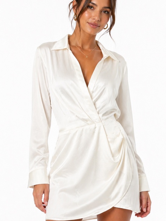 Zara Dresses & Skirts - Zara Satin Wrap Shirt Dress - Cream